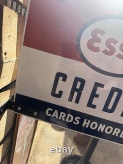Original Esso Credit Cards Honored Double Sided Porcelain Sign