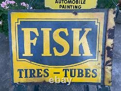 Original Fisk Tires Double Sided Porcelain Flange Sign 20 In. X 26 In