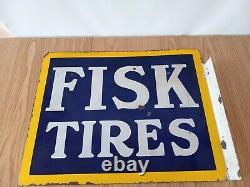 Original Fisk Tires Double Sided Porcelain Flange Sign rare advertising gas oil
