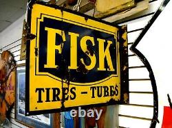 Original Fisk Tires Double Sided Porcelain Flanged Sign 20 In. X 26 In