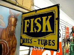 Original Fisk Tires Double Sided Porcelain Flanged Sign 20 In. X 26 In