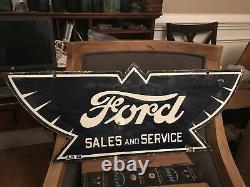 Original Ford Sales and Service Double Sided Porcelain Sign