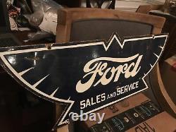 Original Ford Sales and Service Double Sided Porcelain Sign
