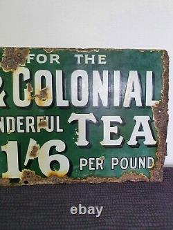 Original Home & Colonial Tea Enamel Double Sided Advertising Sign