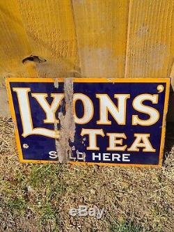 Original Lyons Tea Double Sided Enamel Advertising Sign, c. 1930, Bruton, London
