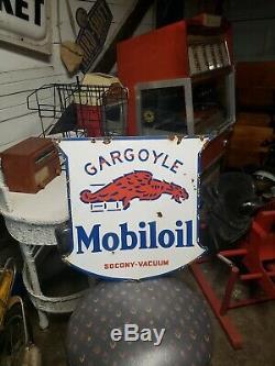 Original Mobil Oil Gargoyle Socony Porcelain Double Sided Sign Gas Oil Dealer