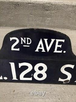 Original New York city Street Sign 1920s. Double Sided, Porcelain, Hump Back
