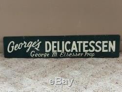 Original Old Antique 1940's Double Sided George's Delicatessen Deli Metal Sign