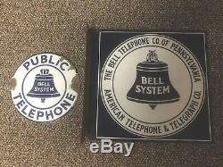 Original PA Bell Telephone Porcelain Double Sided Flange Sign 12 &7 Pay Phone