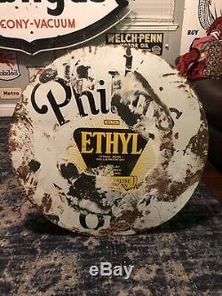 Original Phillips 66 Porcelain Double Sided Sign 30 Curb Sign, Has Paint On It