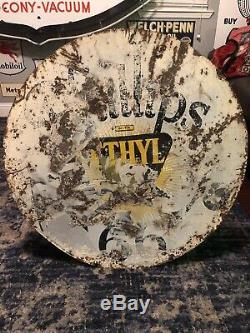 Original Phillips 66 Porcelain Double Sided Sign 30 Curb Sign, Has Paint On It