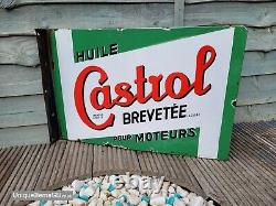 Original Plaque Emaillee Flange Double Sided Castrol Enamel Sign 24 x 16