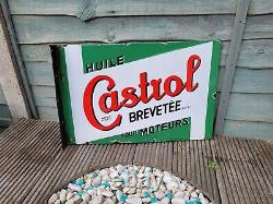 Original Plaque Emaillee Flange Double Sided Castrol Enamel Sign 24 x 16