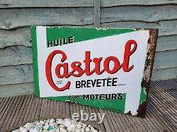 Original Plaque Emaillee Flange Double Sided Castrol Enamel Sign 24 x 16