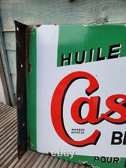 Original Plaque Emaillee Flange Double Sided Castrol Enamel Sign 24 x 16