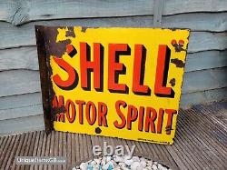 Original Plaque Emaillee Flange Double Sided Shell Enamel Sign 21 x 18