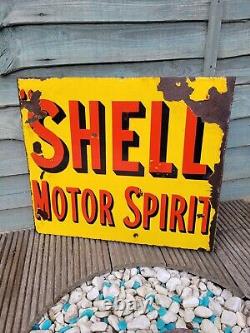 Original Plaque Emaillee Flange Double Sided Shell Enamel Sign 21 x 18