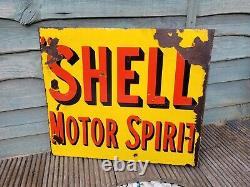 Original Plaque Emaillee Flange Double Sided Shell Enamel Sign 21 x 18