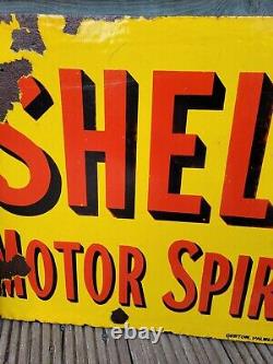 Original Plaque Emaillee Flange Double Sided Shell Enamel Sign 21 x 18