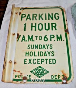 Original Porcelain Double Sided Parking Sign Police Department California AAA