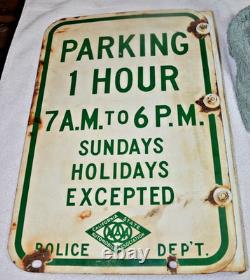Original Porcelain Double Sided Parking Sign Police Department California AAA