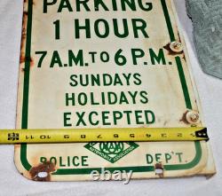 Original Porcelain Double Sided Parking Sign Police Department California AAA