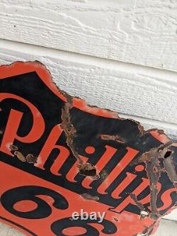 Original Porcelain Double Sided Phillips 66 Sign Gas & Oil Marked SPS 55. 28.5