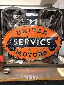 Original Porcelain United Motors Service 28.5 X 48 Double Sided Sign
