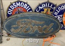 Original Punched Tin Double Sided Ford Dealership Sign