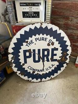 Original Pure Porcelain Double Sided 42 Sign Gasoline & Oil Station