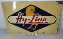 Original Rare Hy Line Chicken Feed Porcelain Double Sided Sign vintage
