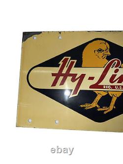 Original Rare Hy Line Chicken Feed Porcelain Double Sided Sign vintage