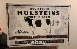 Original Registered Holsteins Cow Farm double sided Sign 24 x 36