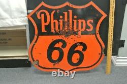 Original SCARCE Double Sided Porcelain Phillips 66 Gas Oil Sign Station Pump