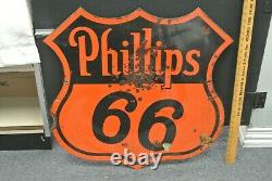 Original SCARCE Double Sided Porcelain Phillips 66 Gas Oil Sign Station Pump