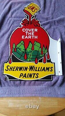 Original Sherwin Williams Paint Porcelain Double-Sided Flange Sign