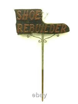 Original Shoe Sign Custom Old Copper Lettering Shoe Rebuilder Wood Double Sided