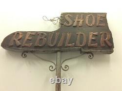 Original Shoe Sign Custom Old Copper Lettering Shoe Rebuilder Wood Double Sided