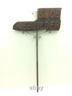 Original Shoe Sign Custom Old Copper Lettering Shoe Rebuilder Wood Double Sided