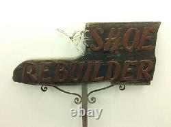 Original Shoe Sign Custom Old Copper Lettering Shoe Rebuilder Wood Double Sided