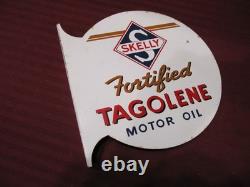 Original Skelly Fortified Tagolene Motor Oil Sign Double Sided DONASCO 1947