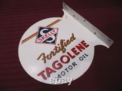 Original Skelly Fortified Tagolene Motor Oil Sign Double Sided DONASCO 1947