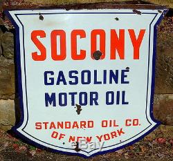 Original Socony Gasoline Motor Oil Double Sided Porcelain Sign
