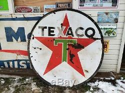 Original TEXACO Double Sided Porcelain Gas Oil Sign Gasoline station Dealer
