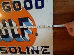 Original That Good GULF Gasoline double sided porcelain flange sign 18x22