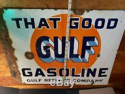 Original That Good GULF Gasoline double sided porcelain flange sign 18x22