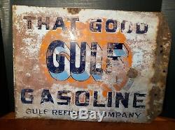 Original That Good GULF Gasoline double sided porcelain flange sign 18x22