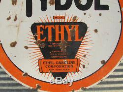 Original Tydol Ethyl 30 Porcelain Double Sided Sign Metal Vintage Gas Station