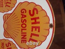 Original USA Vintage Shell Gasoline The Trio Porcelain Oil Sign, Double Sided