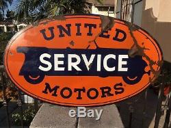 Original United Motor Service Porcelain Double Sided 48 Sign
